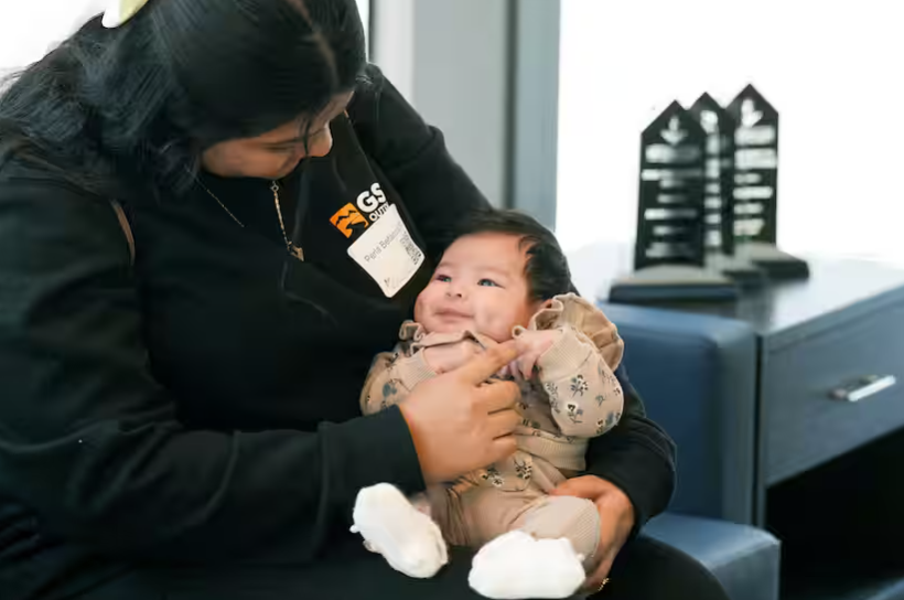 Client Perla Betancourth holds her daughter Nahia after a ribbon-cutting ceremony at CeCe’s Place, a new maternal medical clinic, on Tuesday, Feb. 6, 2024, in Dallas.